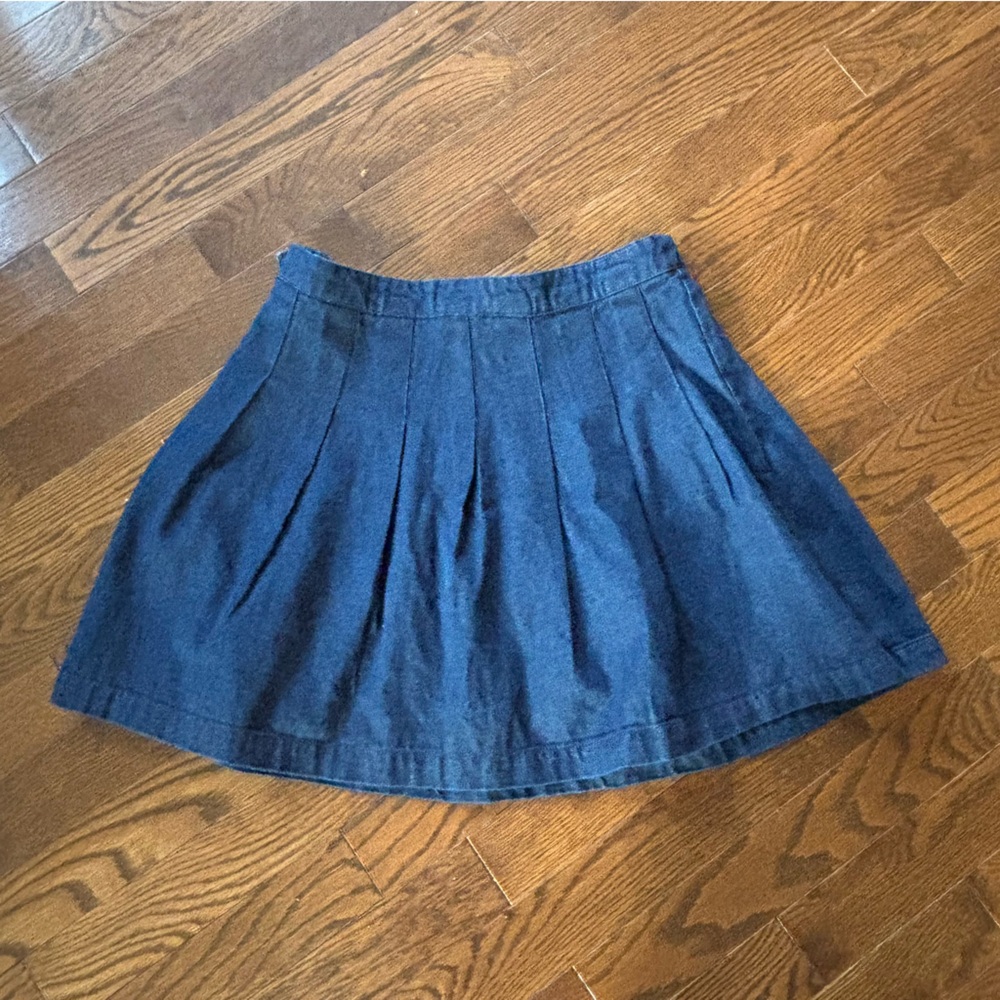 Revamped Dark Blue Denim Pleated Skirt